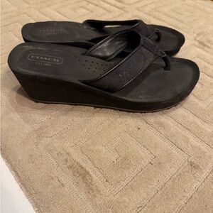 COACH Black Wedge Flip-Flop Sandals